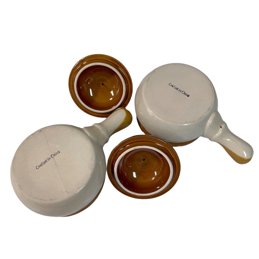 Set of 2 French ONION soup Crock Bowls with Lids/handles - Picture 2 of 8